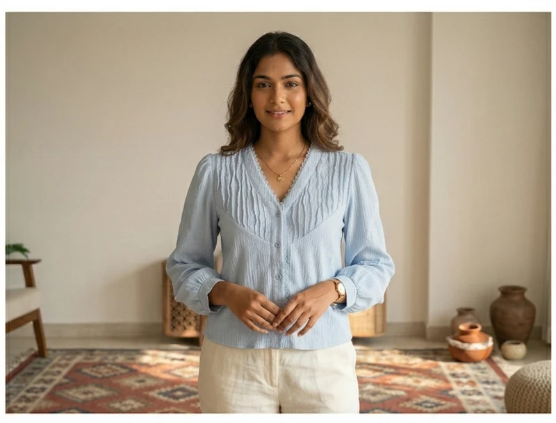Sky Blue Crinkle Top