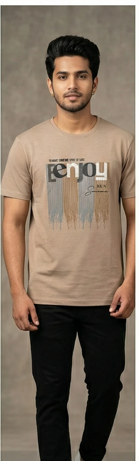 Men Sand-Tone Printed Pure Cotton T-shirt