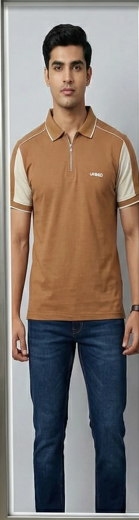 The Urban Nomad Zip Polo: Camel with Contrast Paneled Sleeves