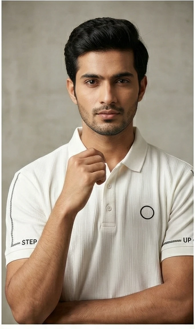 Men’s Off-White Textured Polo Shirt with "Step Up" Sleeve Detail – Slim Fit