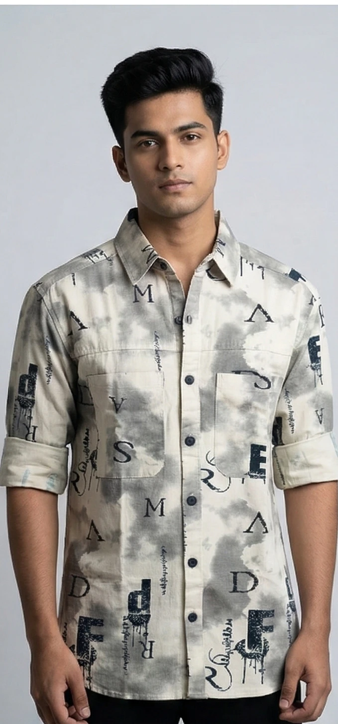 Men Off-White & Grey Typography Printed Tie-Dye Casual Shirt