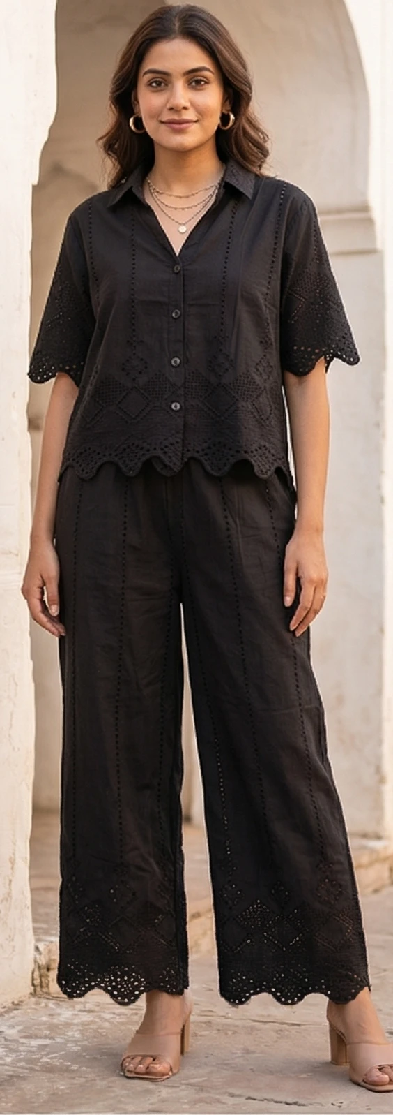 Summer Breezy Scalloped Co-ord Set in Luxe Schiffli Cotton