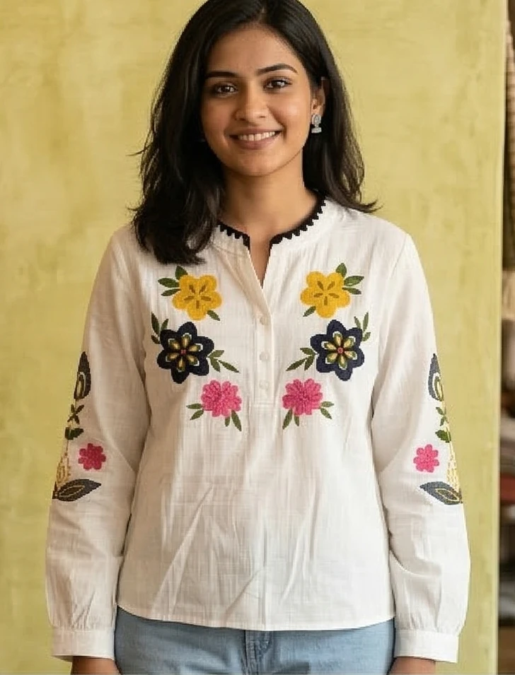 White Floral Embroidered Top