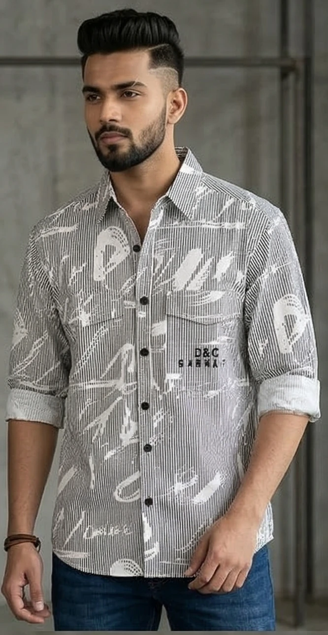 D&C print Abstract Striped Utility Shirt – White/Black