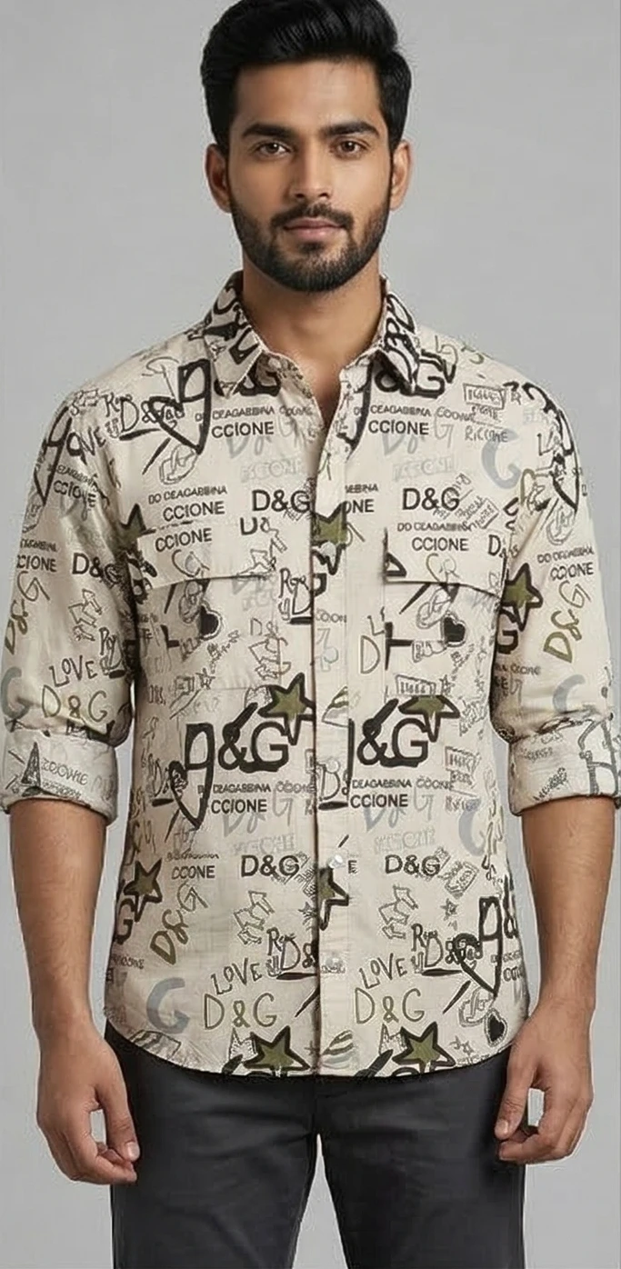 Men’s Urban Graffiti Print Cotton Shirt – Off-White