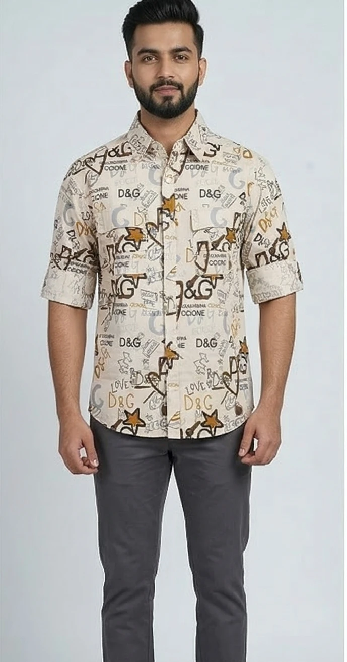 cream and orange print