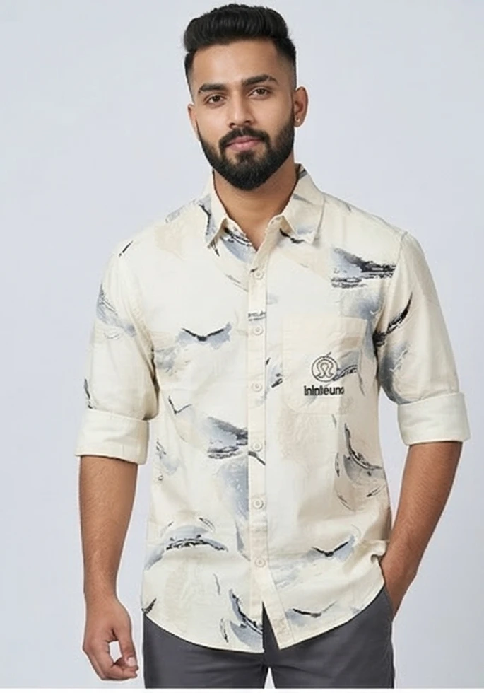Men Off-White & sky blue Abstract Printed Casual Shirt