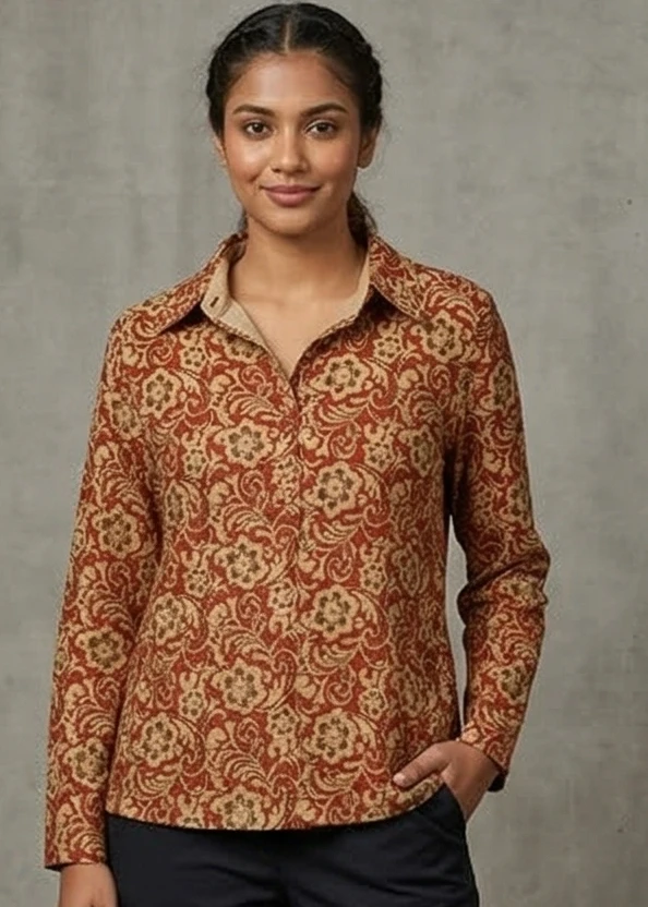 Women Rust & Beige Ethnic Floral Printed Casual kurti