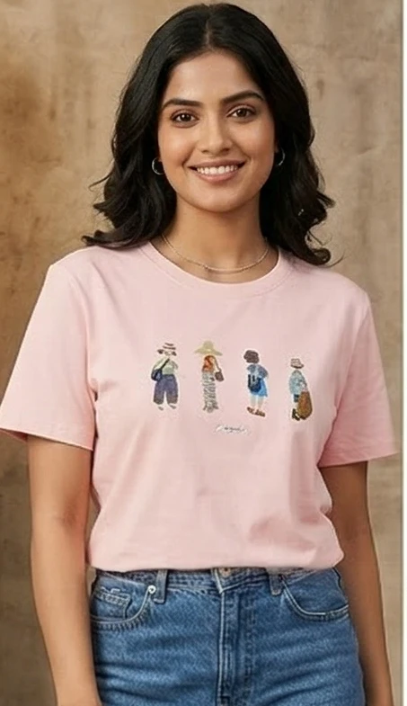 Women's Pastel Pink Cotton T-Shirt with Embroidered "Girl Squad" Graphic