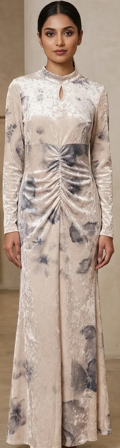 Women’s Velvet Bodycon Dress – Abstract Grey Floral Print