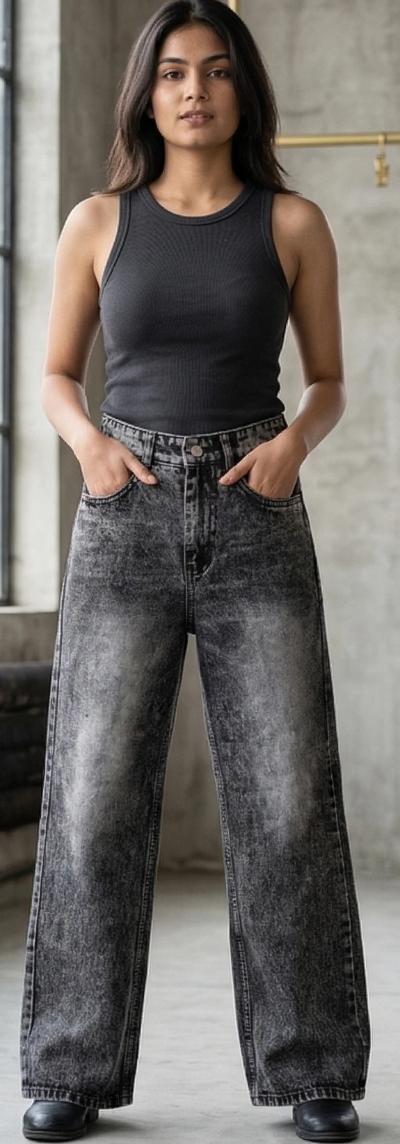 Retro Grey Acid Wash Baggy Jeans - High-Rise & Full Length