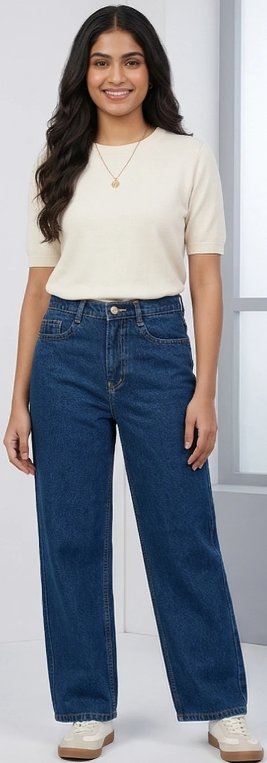 Women's High-Waisted Relaxed Fit Straight Leg Jeans – Classic Dark Wash Denim