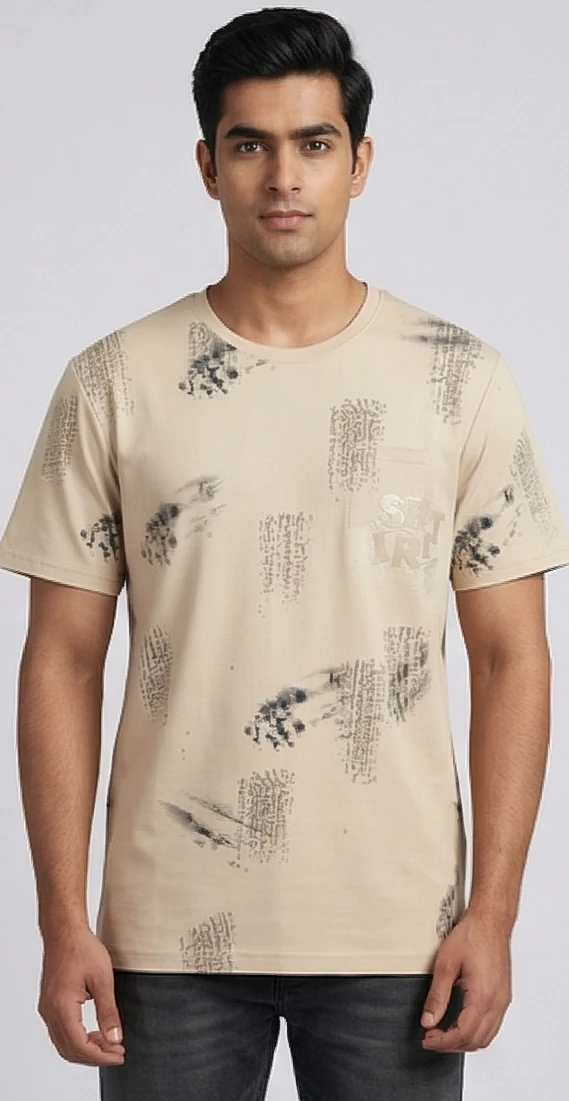 Men's Sand Beige Abstract Graphic T-Shirt – Urban Distressed Print