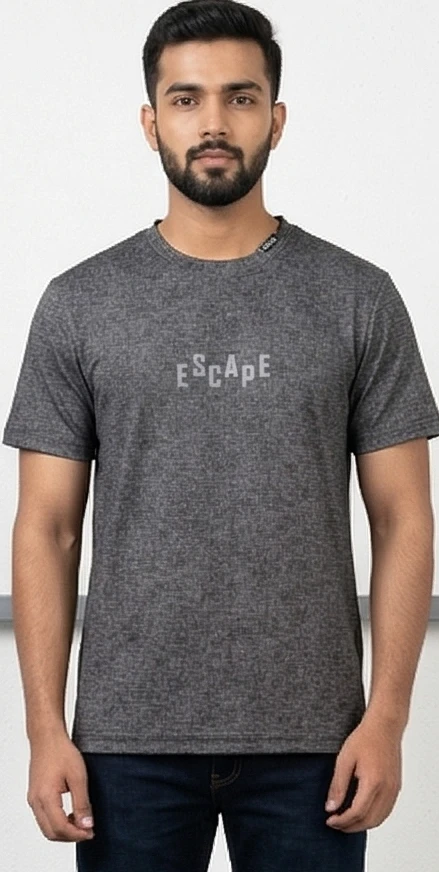 Men's Grey Melange Textured "ESCAPE" Graphic T-Shirt
