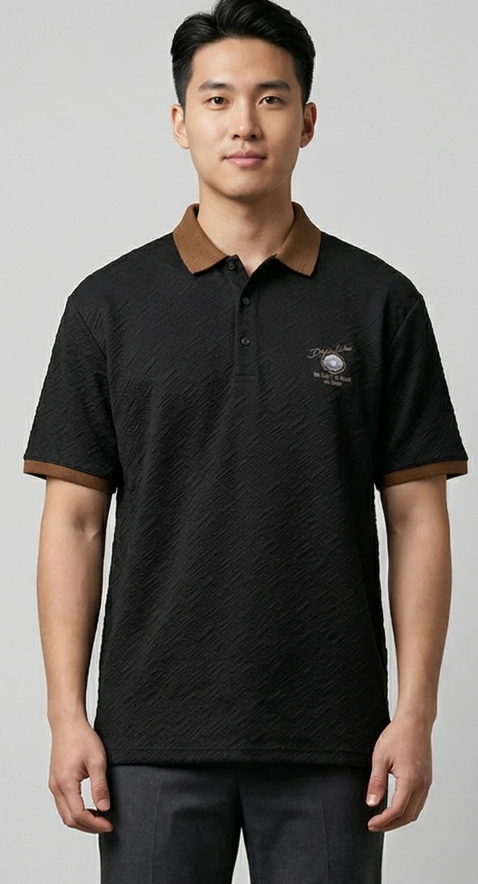Men Black Textured Slim Fit Polo T-shirt