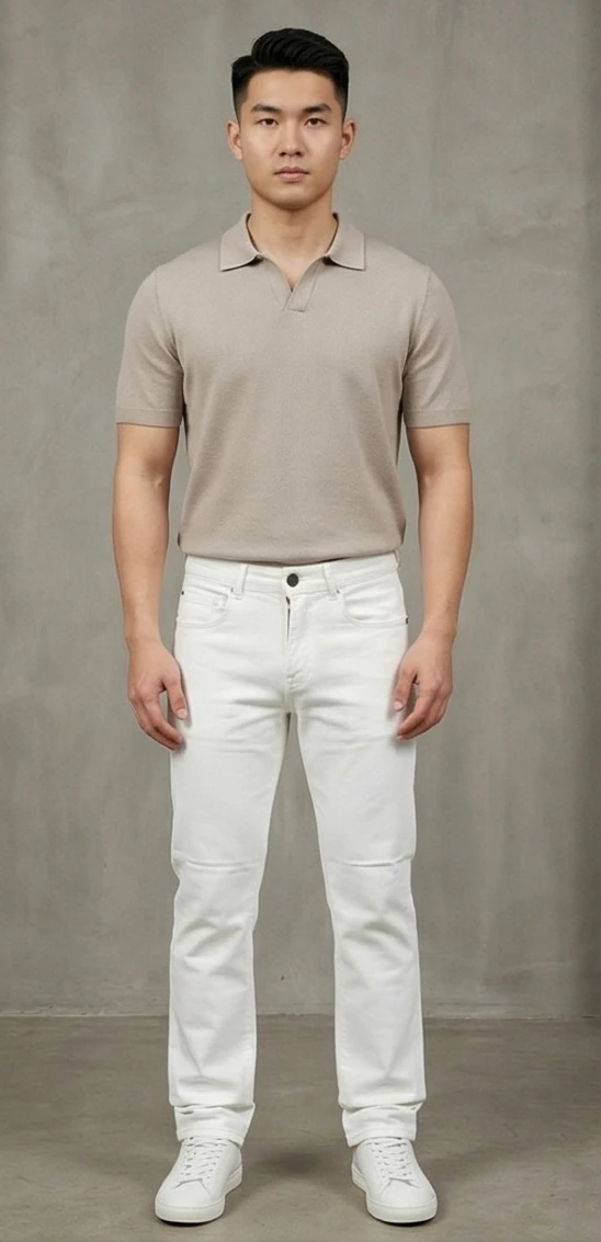 Men’s Premium White Denim Trousers – Slim Fit with Embossed Back Pocket Detail