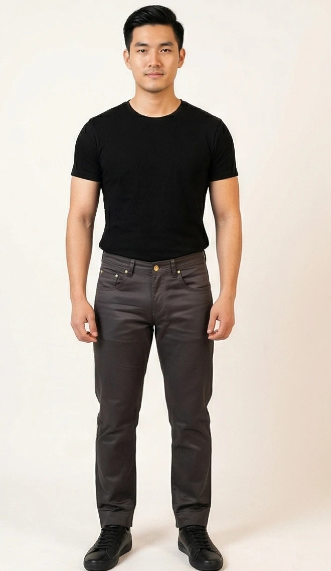 Men's Slim-Fit Charcoal Twill Trousers with Gold Accent Hardware