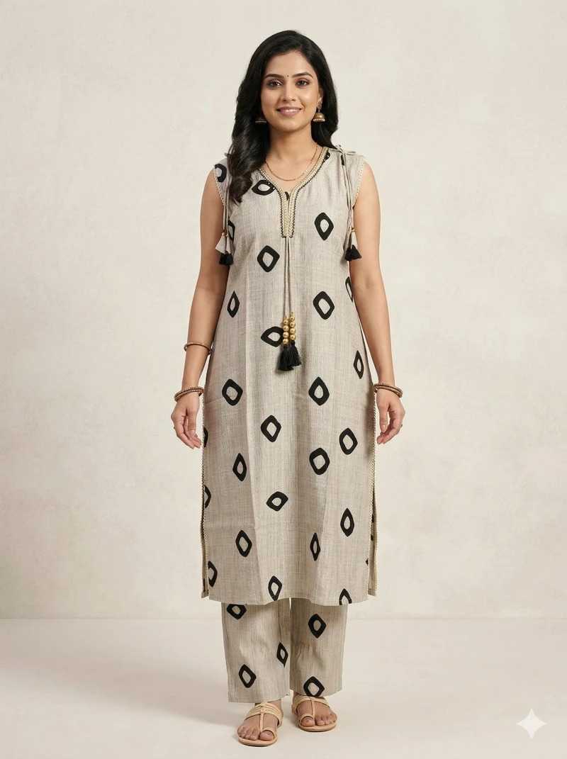 Women Grey & Black Printed Kurta with Trousers