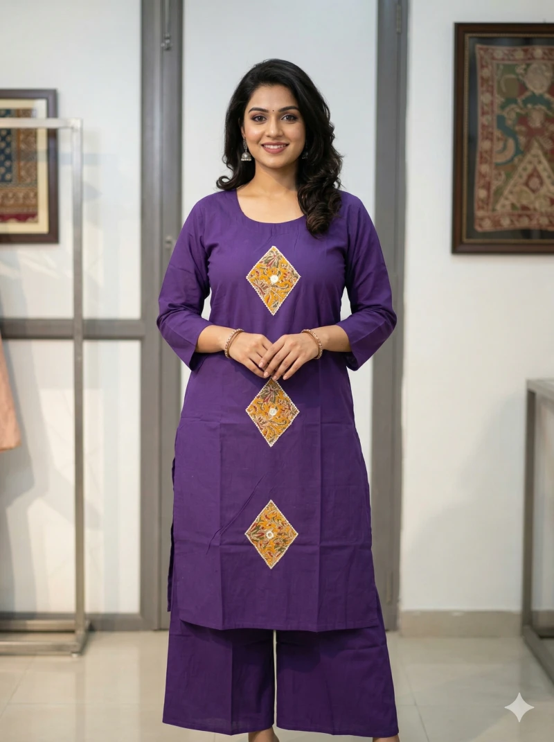 Women Purple Printed Kurta with Palazzos