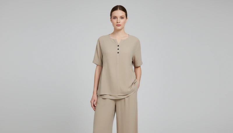 Beige Relaxed Fit Solid Top and Trousers