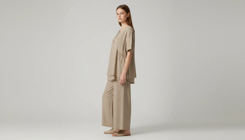 Beige Relaxed Fit Solid Top and Trousers