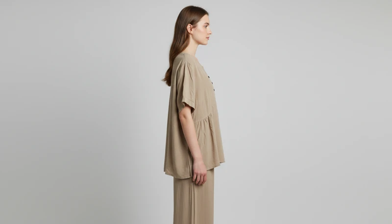 Beige Relaxed Fit Solid Top and Trousers