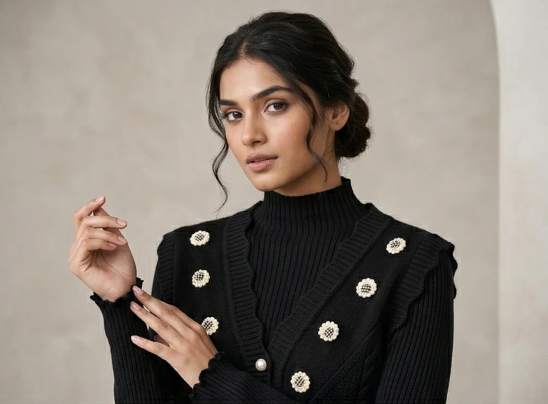 Daisy Applique Cable-Knit Cardigan & Handkerchief Tiered Tulle Midi Skirt Two-Piece Set