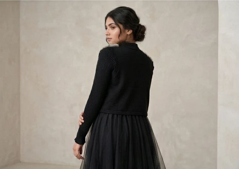Daisy Applique Cable-Knit Cardigan & Handkerchief Tiered Tulle Midi Skirt Two-Piece Set
