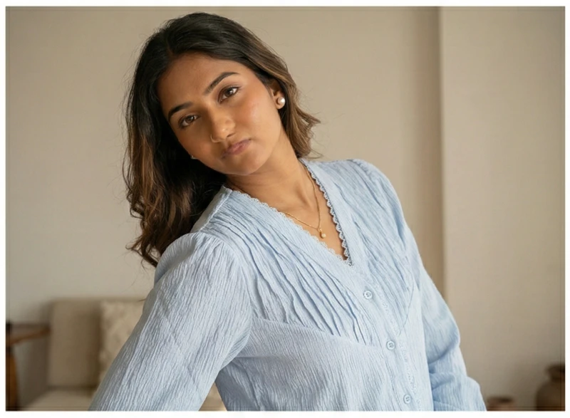 Sky Blue Crinkle Top