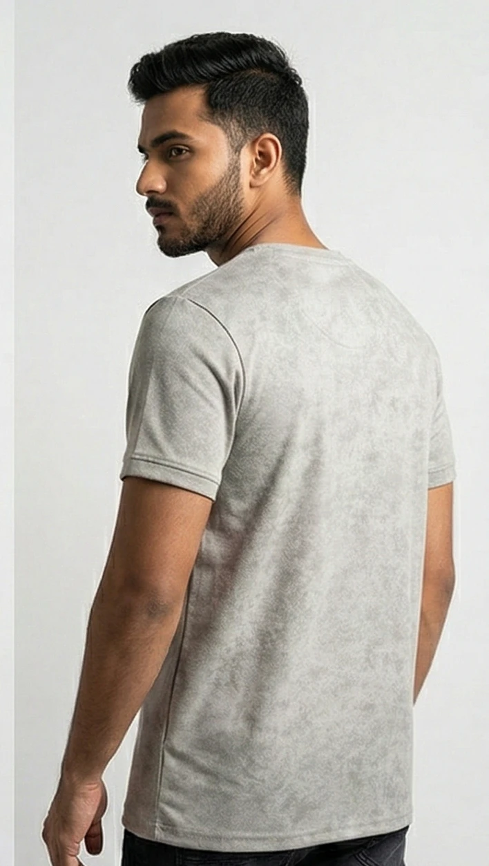 CAPTURE Men Grey Suede-Finish Embossed Typography T-shirt