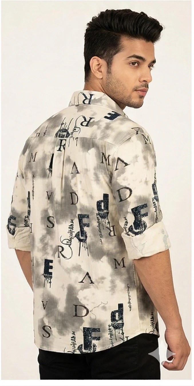 Men Off-White & Grey Typography Printed Tie-Dye Casual Shirt