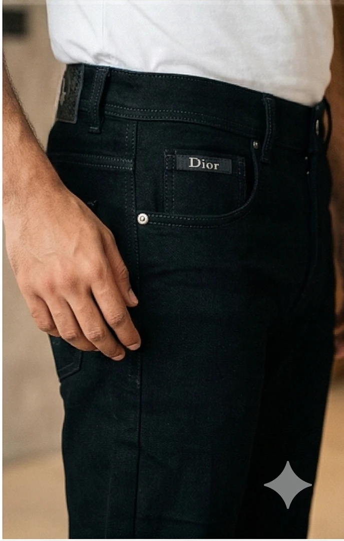 Men’s Luxury Black Designer Jeans – Embroidered Pocket
