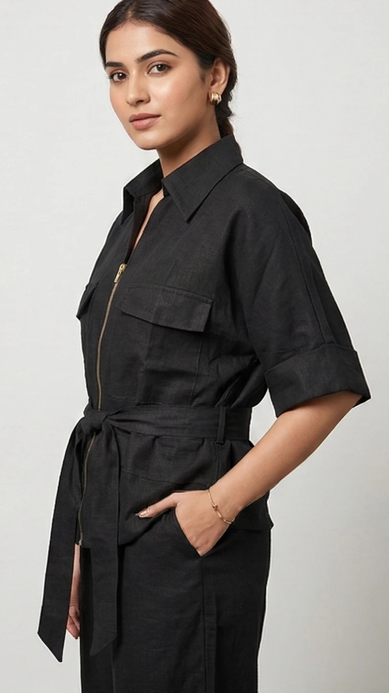 Urban Zip-Up Cargo Co-ord – Structured Short Sleeve Jacket with Matching Palazzo Pants