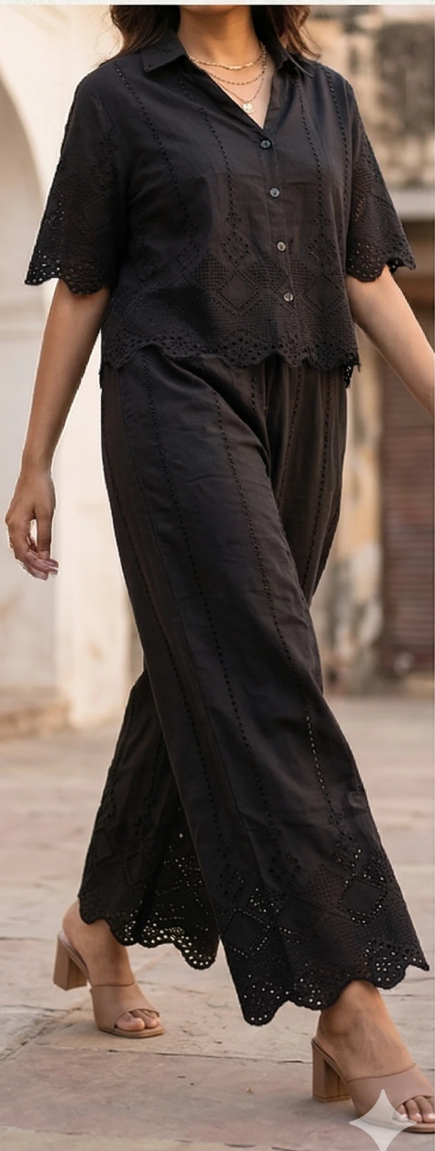 Summer Breezy Scalloped Co-ord Set in Luxe Schiffli Cotton