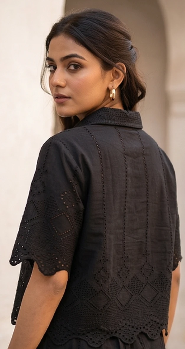 Summer Breezy Scalloped Co-ord Set in Luxe Schiffli Cotton