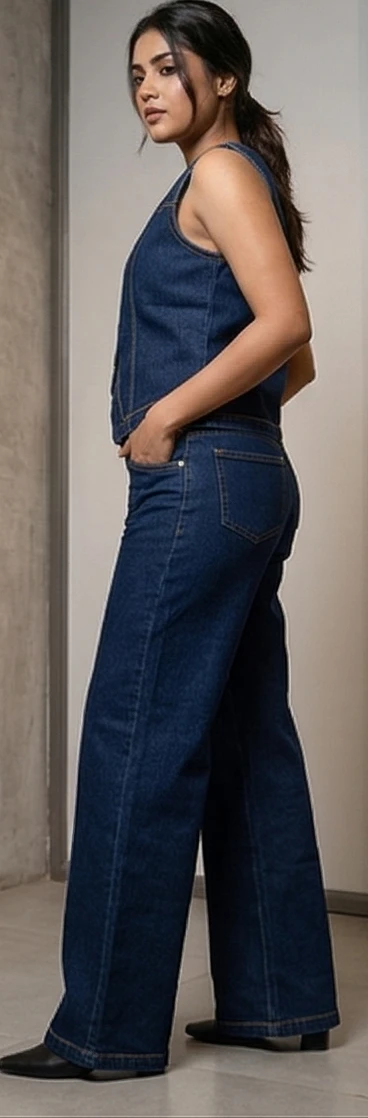 The Retro Denim Duo: Tailored Waistcoat and Flare Jean Set