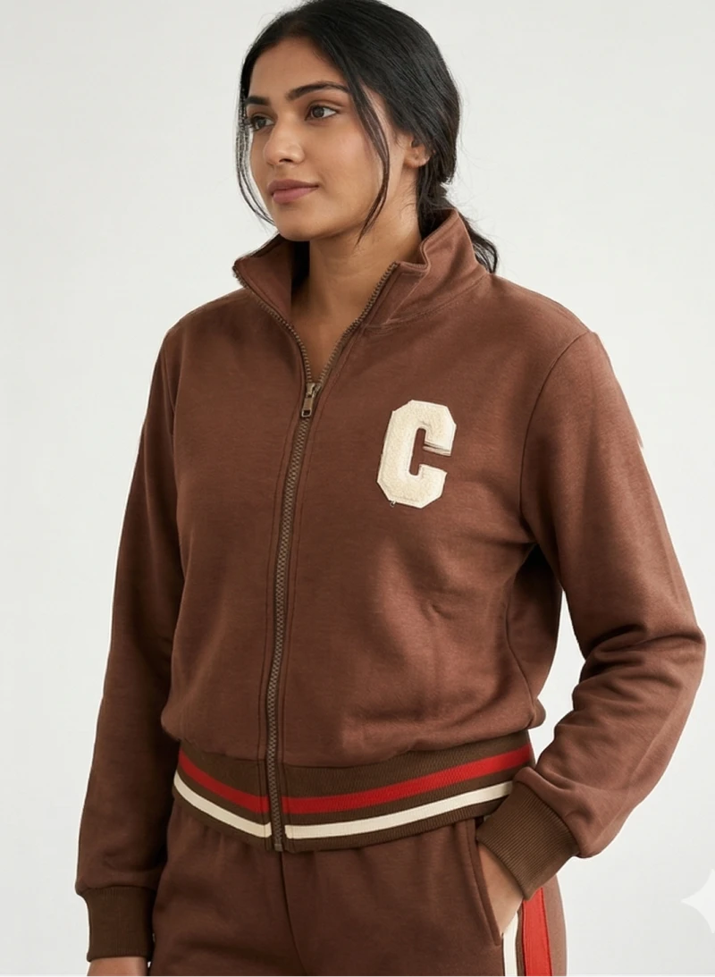 Women Brown Varsity Print Sporty Co-ord Set