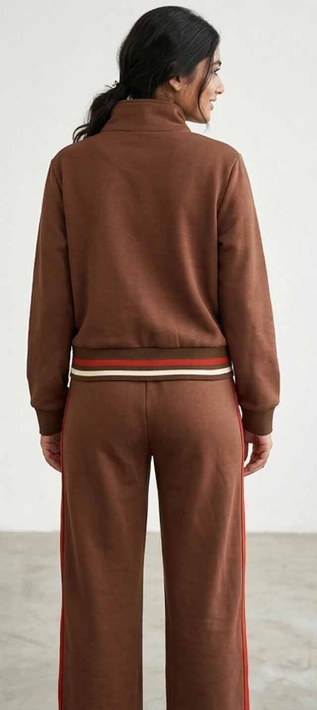 Women Brown Varsity Print Sporty Co-ord Set