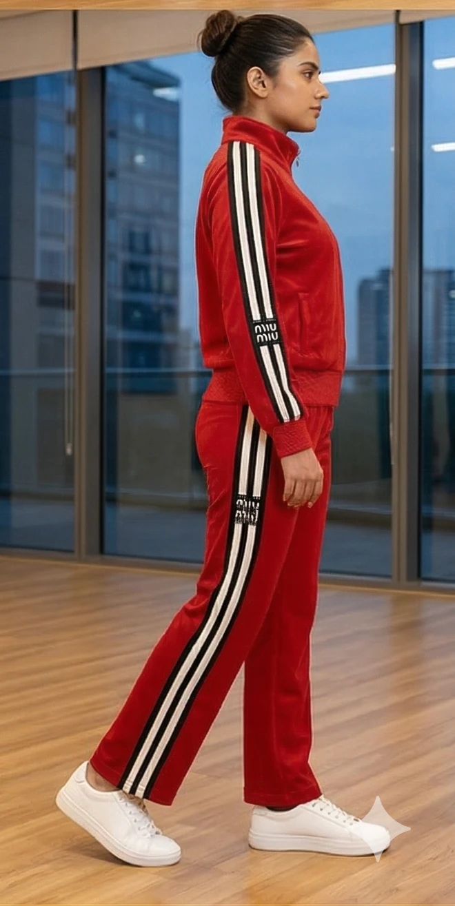 Women's Varsity-Inspired Cotton Blend Tracksuit Set