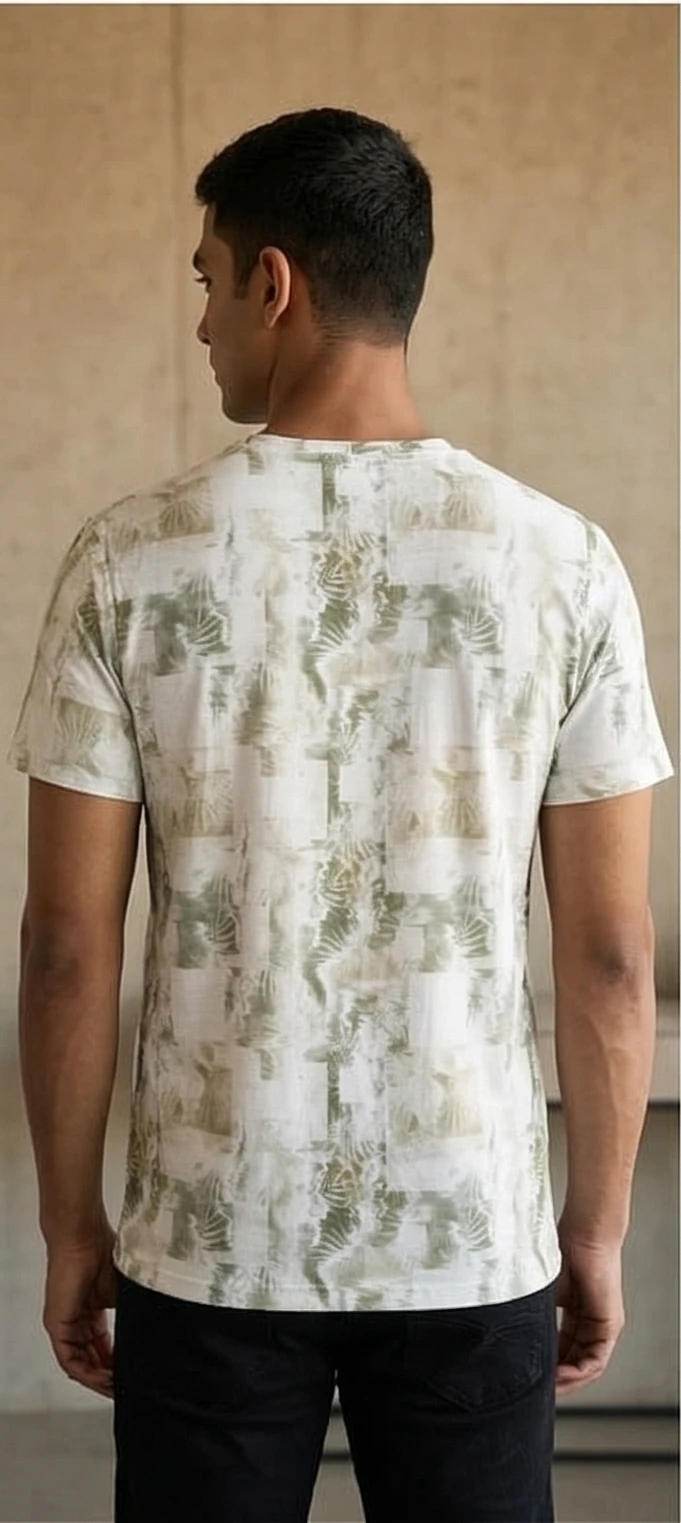 StyleCast Men Cream & Olive Green Abstract Textured Printed T-shirt