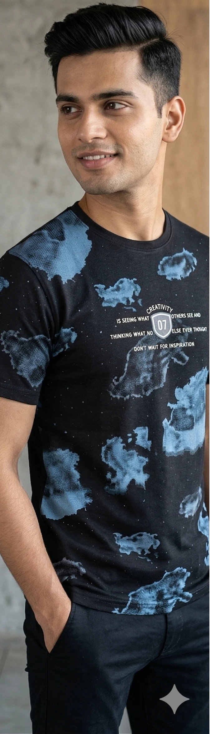 Men Black & Blue Abstract Printed Pure Cotton T-shirt