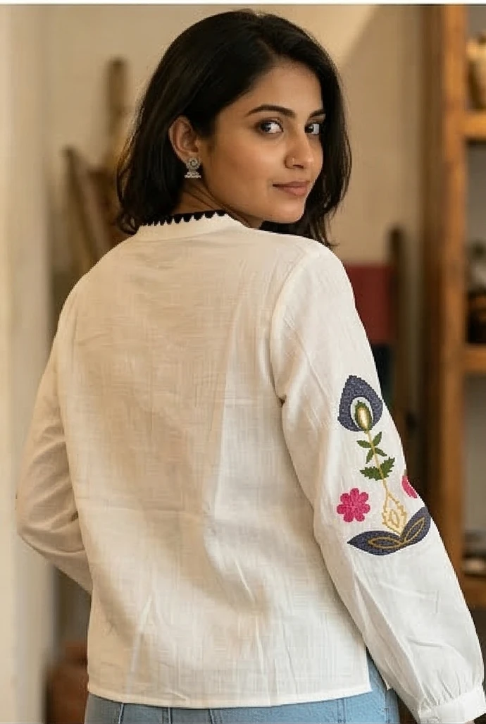 White Floral Embroidered Top