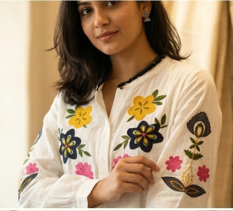 White Floral Embroidered Top