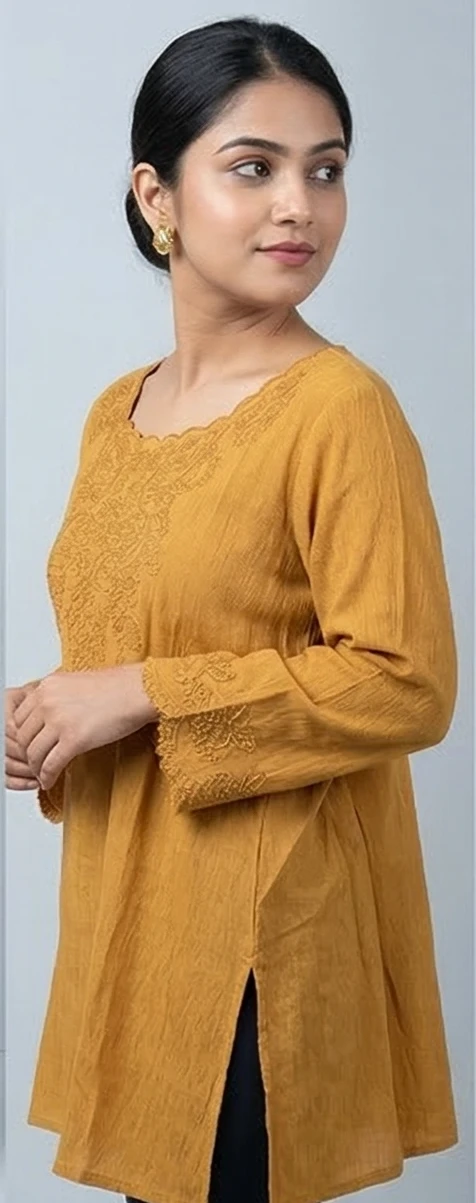 Mustard Yellow Embroidered Women's Tunic