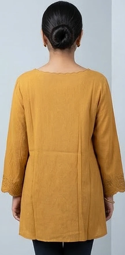Mustard Yellow Embroidered Women's Tunic