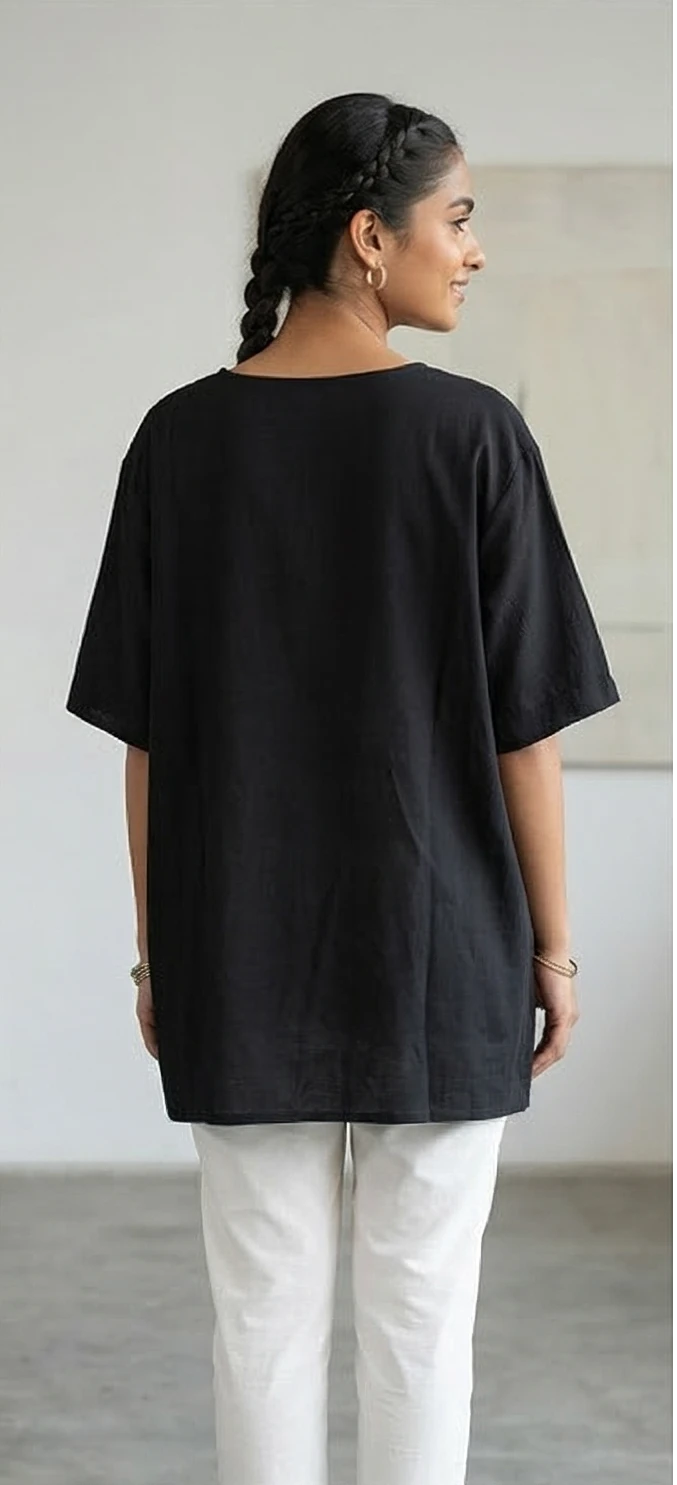 Black Embroidered Short-Sleeve Women's Top