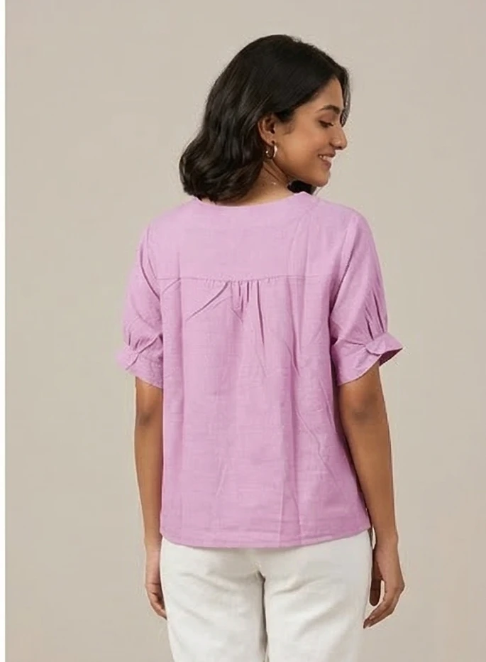 Women Lavender Embroidered Pure Cotton A-Line Top