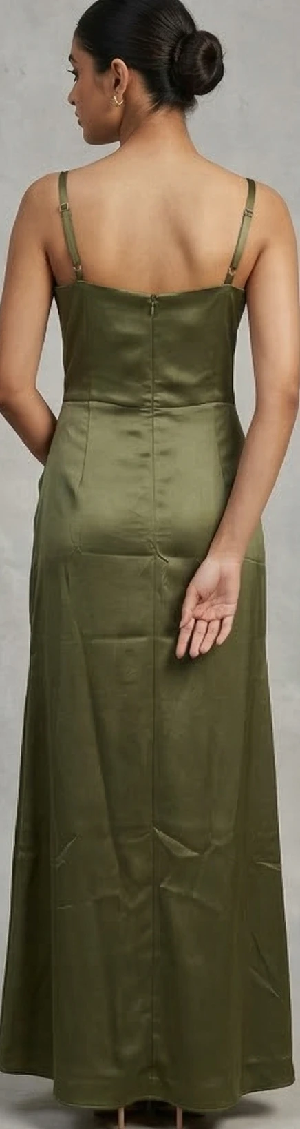 Athena Lifestyle Olive Green Satin Rosette Detailed Gown