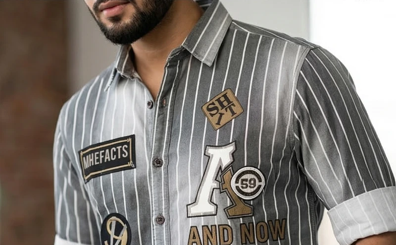 Men's Urban Patched Stripe Shirt – Grey Ombré Streetwear Edition