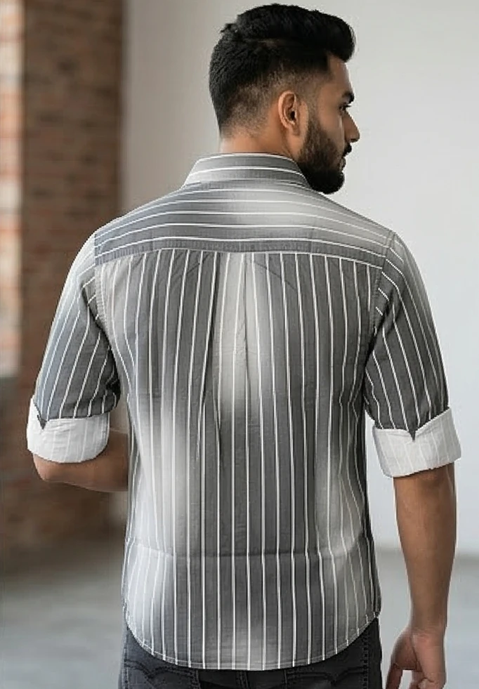 Men's Urban Patched Stripe Shirt – Grey Ombré Streetwear Edition